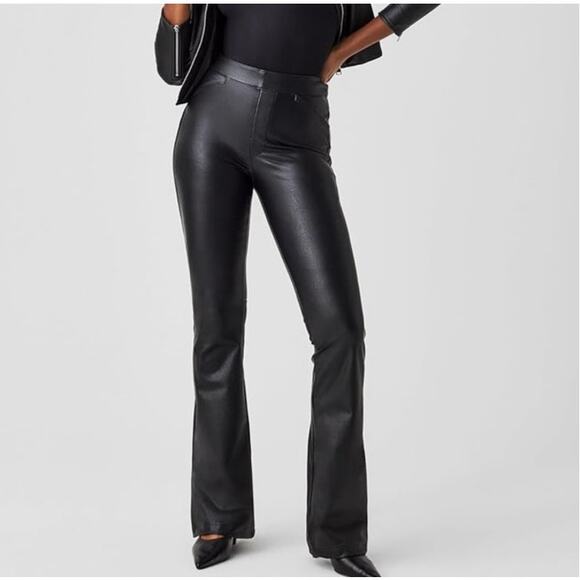 Spanx Leather Like Flare Pants NEW Luxe Black Size Small Womens Bikercore Moto - Picture 2 of 13